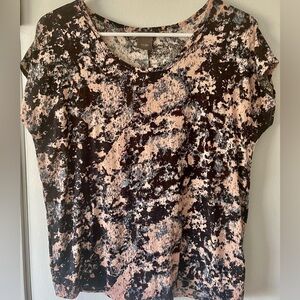 ICHI Abstract Print Short Sleeve Blouse Size S Lightweight Casual Top
